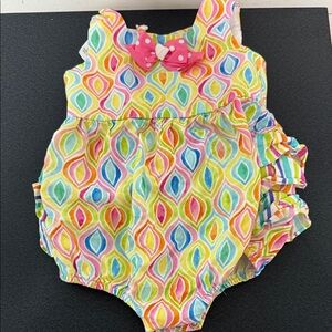 Bonnie Jean Multicolor Baby Romper with Pink Bow